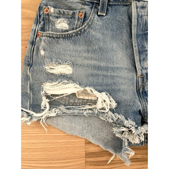 Levi's 501 Button Fly Cut Off Shorts Women's 27 Extreme Distress Bodycon Trashed - Picture 2 of 16